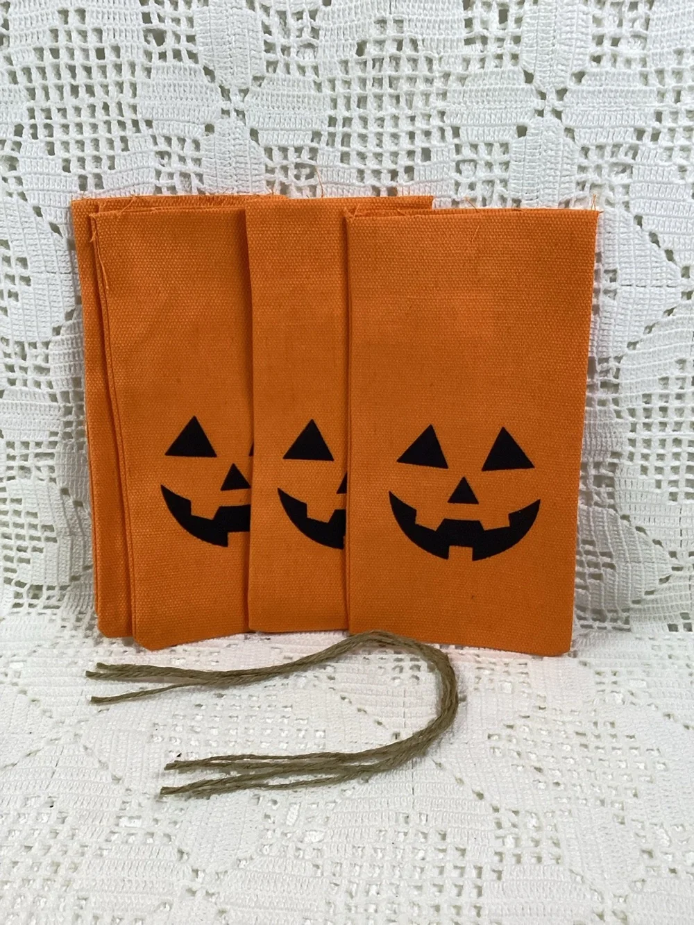 Canvas Treat Bags Halloween Pumpkin Design - Orange